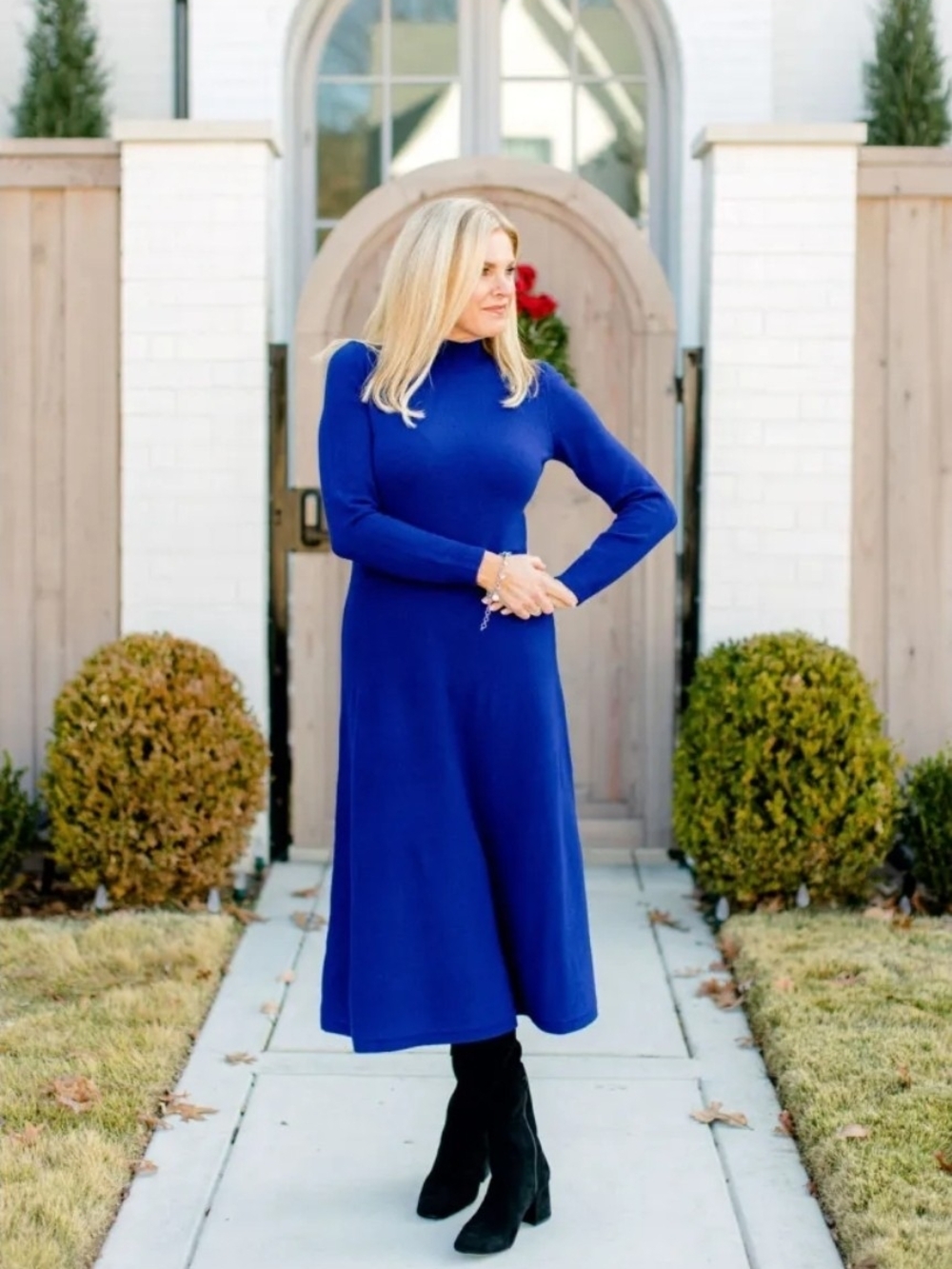 Ann Taylor Purple Midi Knit Dress with Long Sleeves - Size XL